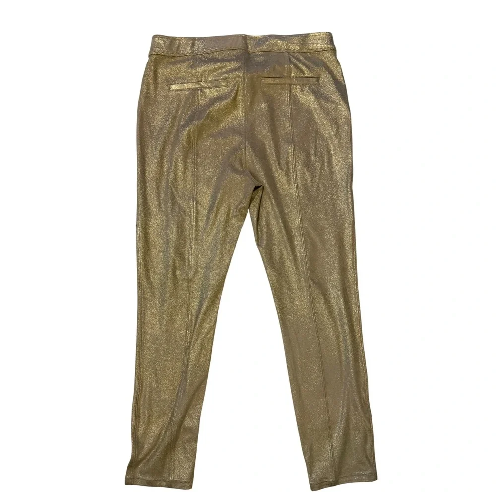 Free People Metallic Gold Skinny Pants High Rise Leggings Faux Suede Size 31